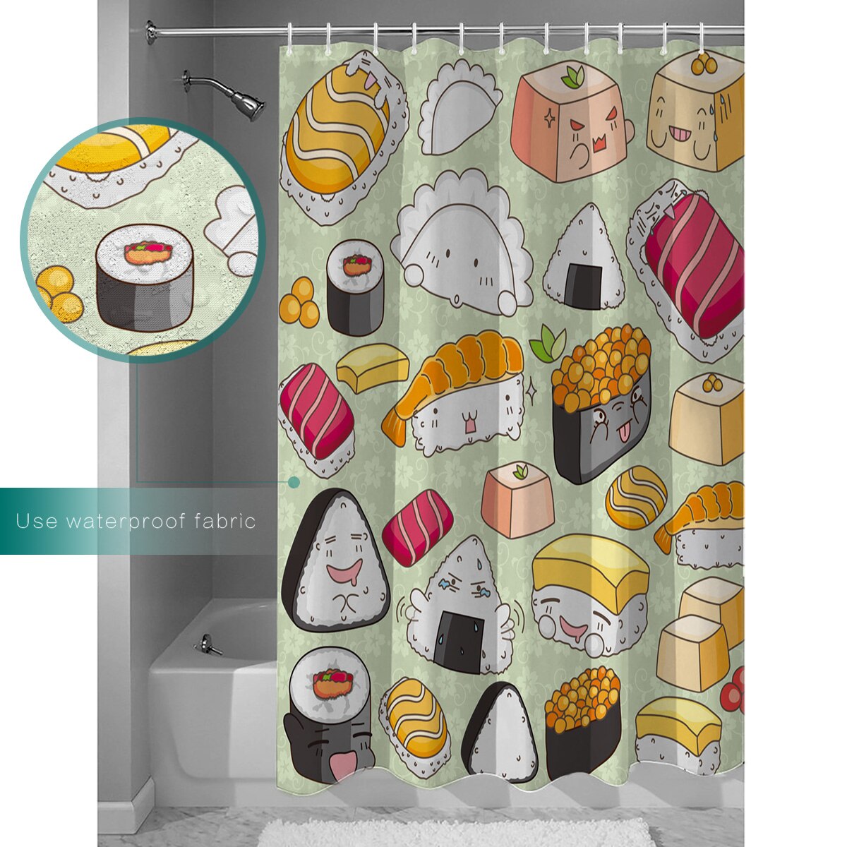Shower Curtain Sushi Cartoon (6 sizes)